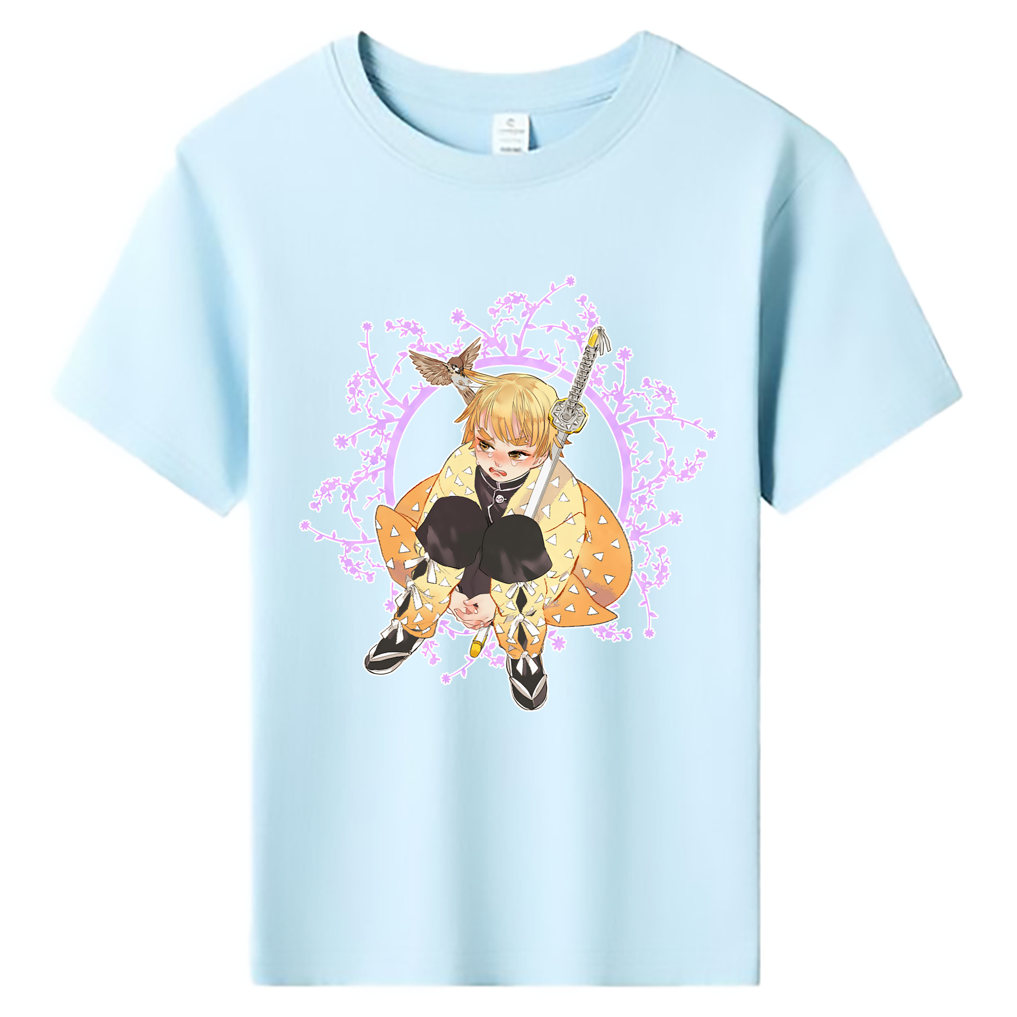 （画像用） 鬼滅の刃（きめつのやいば）我妻 善逸／あがつま ぜんいつ Agatsuma Zenitsu 綿100％キッズTシャツ（フロントプリント）